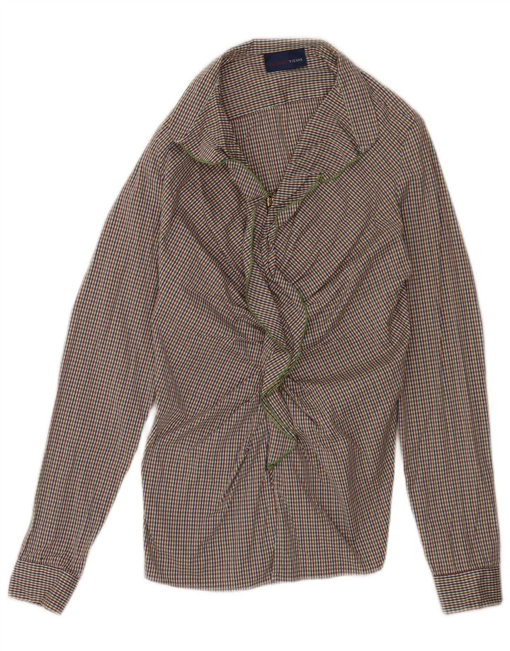 Trussardi Jeans Dame Flæse foran bluse Top UK 6 XS Flerfarvet