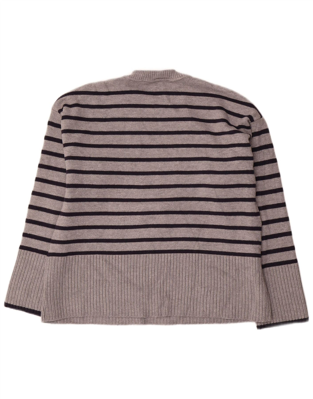 Zara Dame Oversized Crew Neck Jumper Sweater UK 10 Små grå stribet