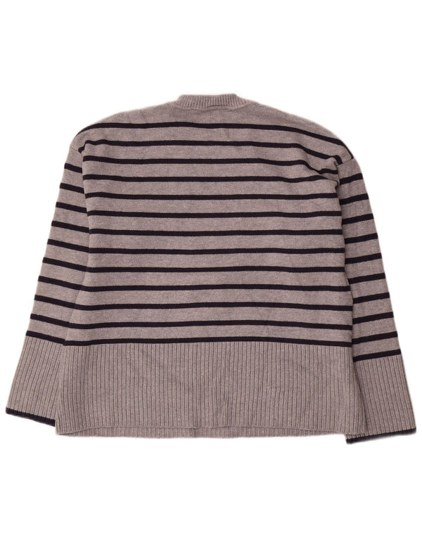 Zara Dame Oversized Crew Neck Jumper Sweater UK 10 Små grå stribet