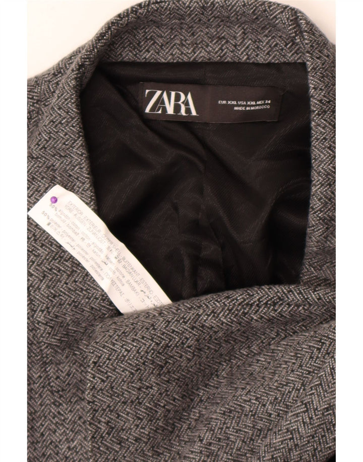 Zara Womens Open Blazer Jacket UK 20 2XL Grå sildebensbomuld