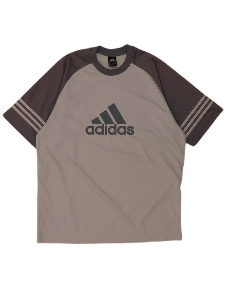 ADIDAS Herre Climalite grafisk T-shirt top UK 42/44 stor grå farveblok