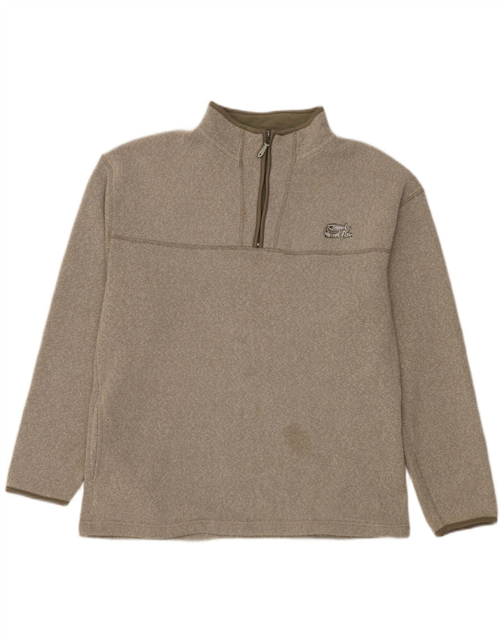Weird Fish Herre Zip Neck Jumper Sweater Stor Khaki Polyester