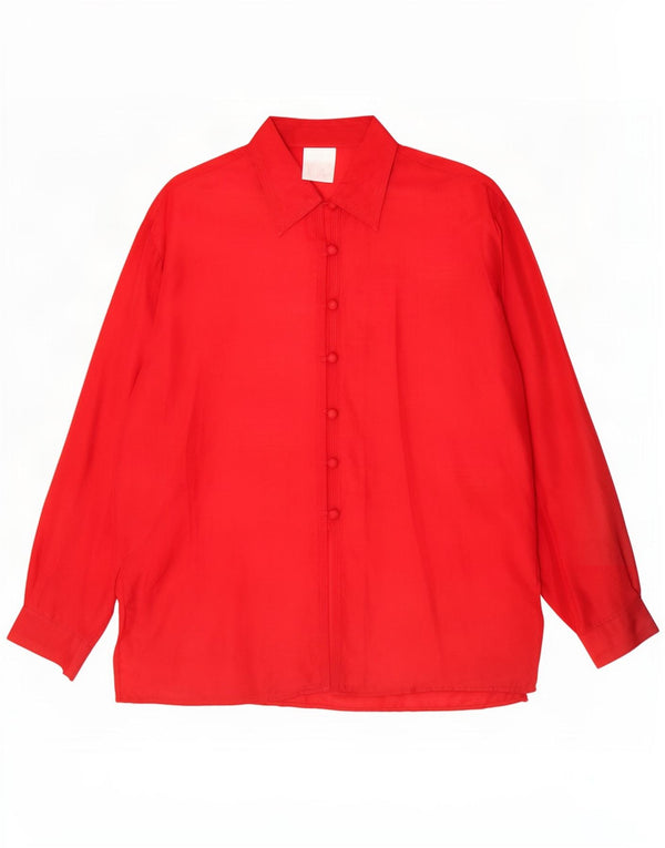 Vintage Womens Oversized Shirt Blouse UK 10 Small Red Silk