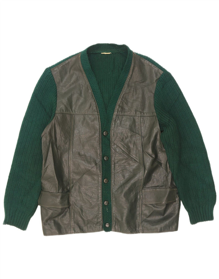 Vintage herre læder cardigan sweater EU 50 Medium Green