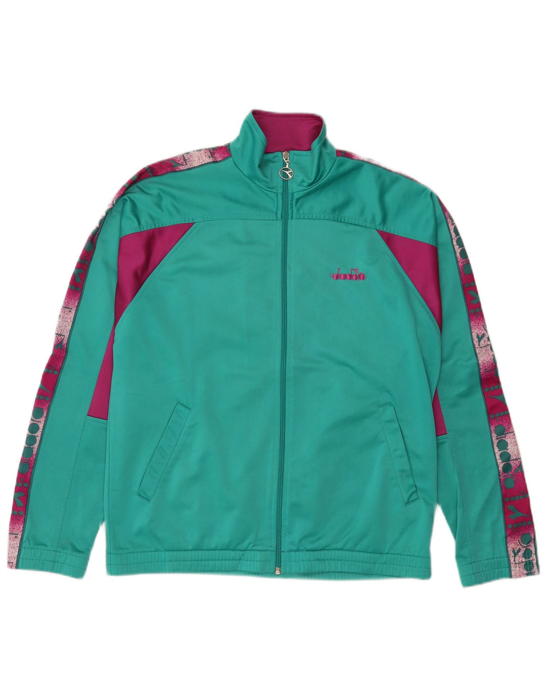 Diadora Herre grafisk træningsdragt topjakke UK 38 Medium Green Colourblock