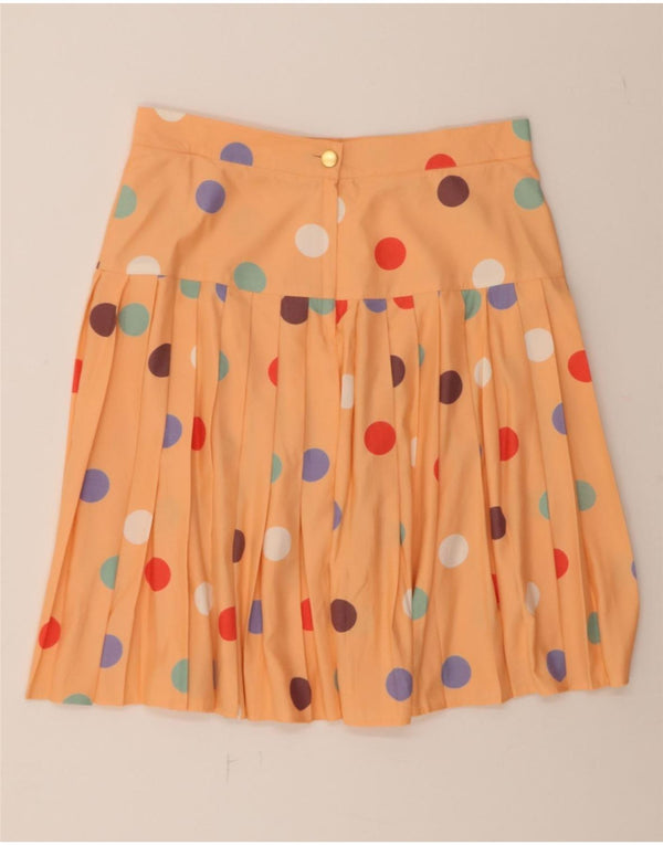 VINTAGE Womens High Waist Pleated Skirt UK 18 XL W32 Orange Polka Dot
