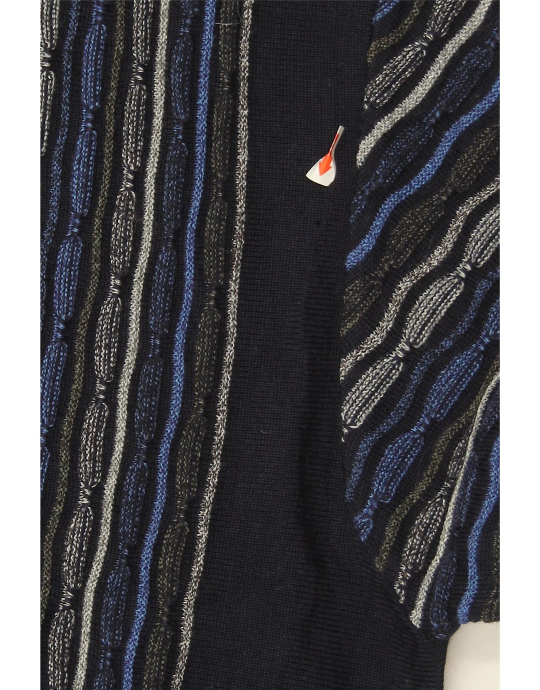 MONTECHIARO Mens V-Neck Jumper Sweater IT 58 2XL Navy Blue Striped Wool Vintage Montechiaro and Second-Hand Montechiaro from Messina Hembry 