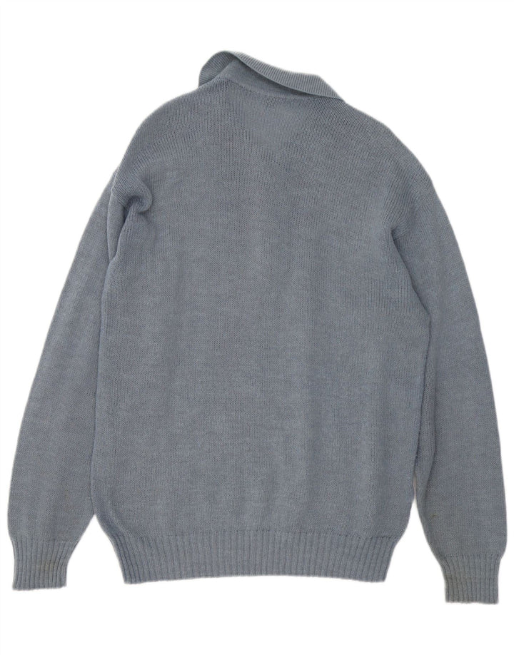 Vintage herre polo hals sweater mellemgrå geometrisk alpaka uld