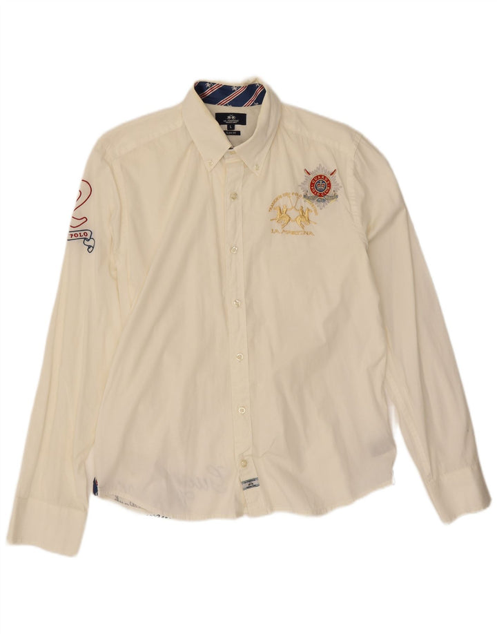 La Martina Herre Grafisk Slim Fit Skjorte Stor Hvid