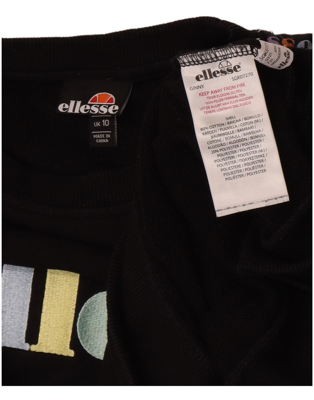 Ellesse Dame Grafisk Oversized Sweatshirt Jumper UK 10 Lille Sort