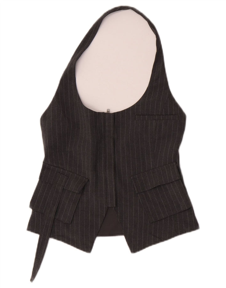 Zara Dame Halter Neck vest UK 8 Small Grey Pinstripe Polyester