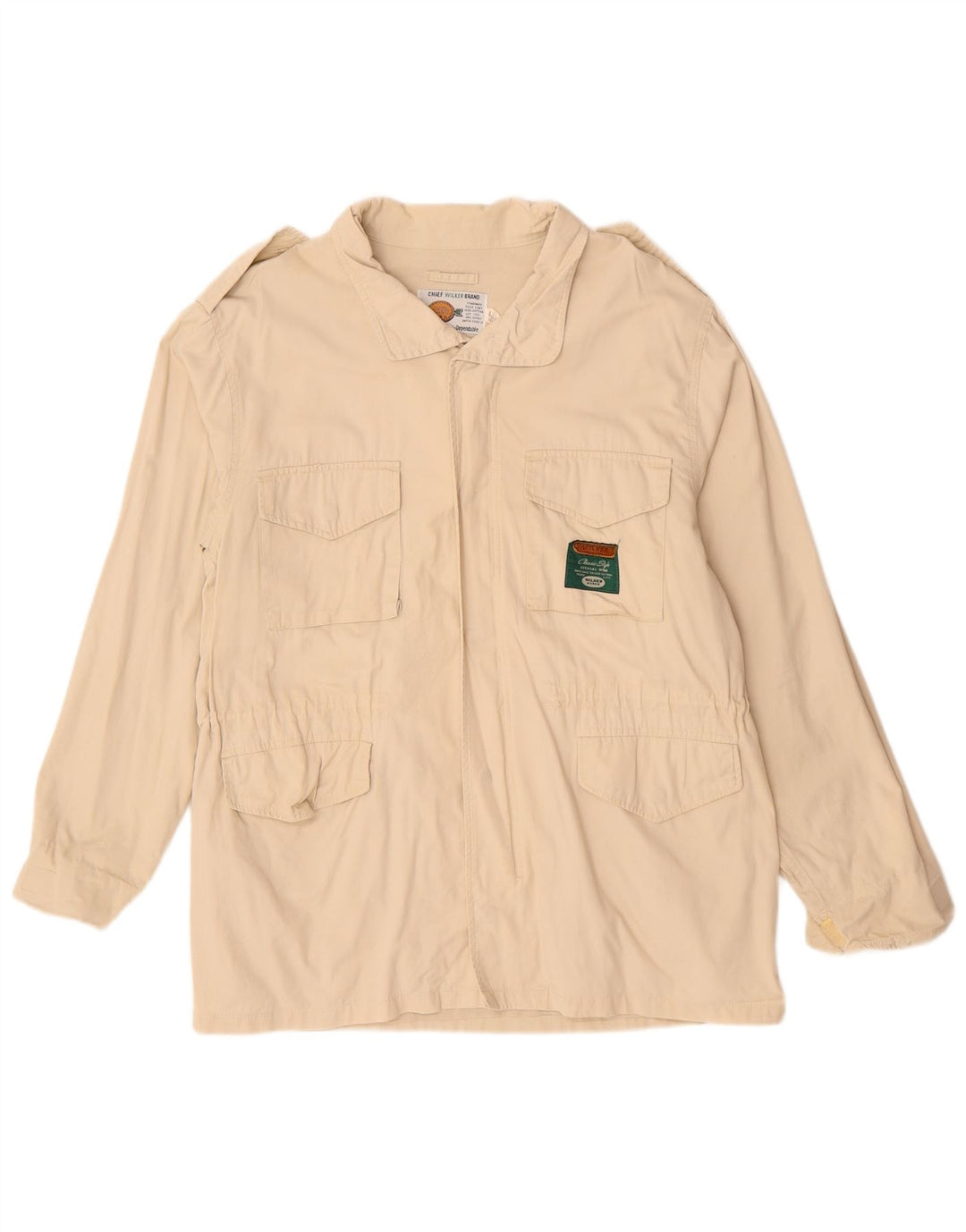VINTAGE Herre Military Jacket UK 40 Stor Beige Bomuld