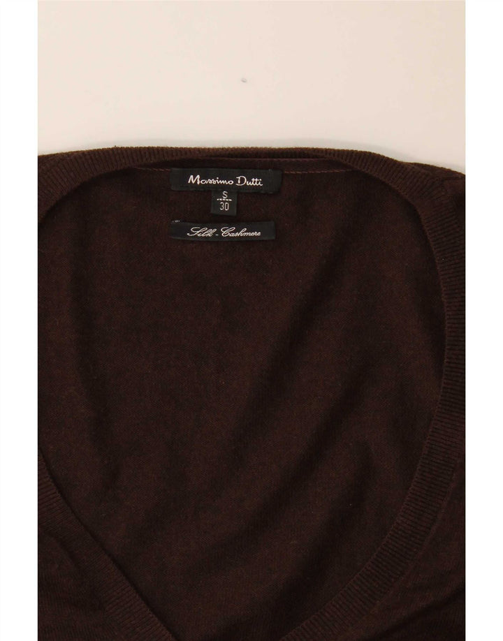 Massimo Dutti Dame V-hals sweater UK 10 Lille brun silke
