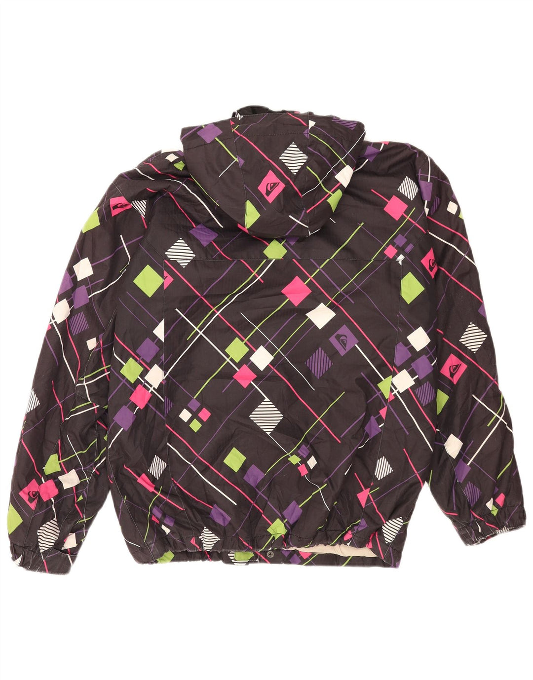 Quiksilver vindjakkejakke med hætte til kvinder UK 14 Medium Sort Geometrisk