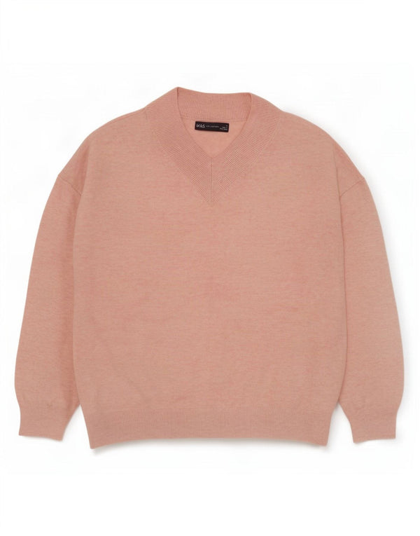 Marks & Spencer Dame Oversized V-hals sweater UK 10 Small Pink