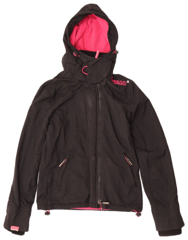 Superdry vindjakke til kvinder med hætte vindjakke UK 6 XS sort nylon