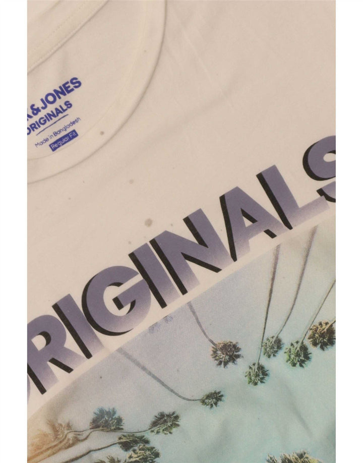 Jack & Jones Herre Regular Fit grafisk T-shirt Top Stor hvid bomuld