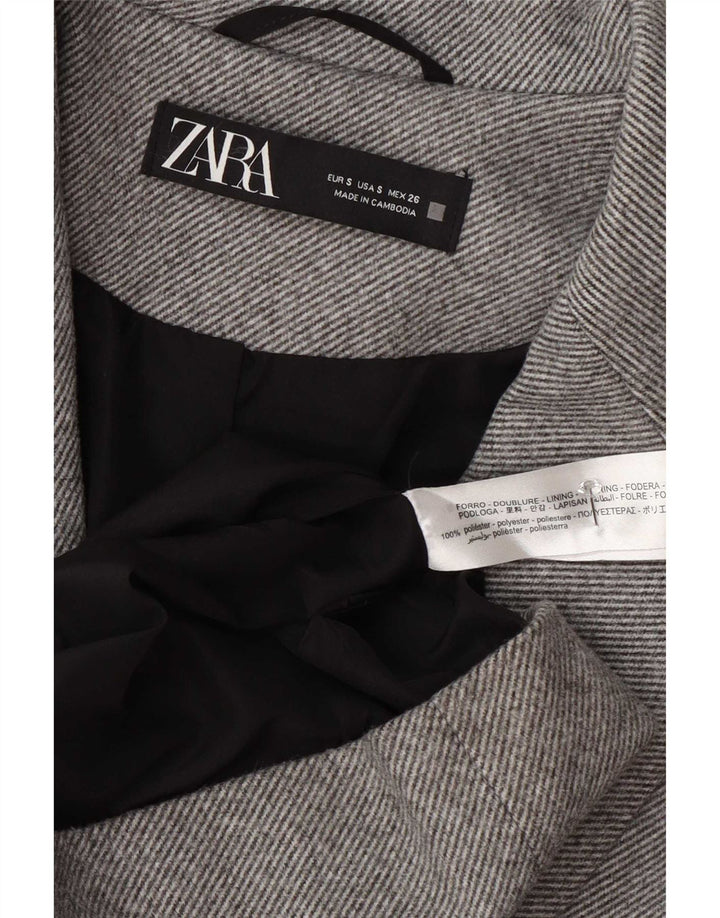 Zara Dame Dobbeltradet Frakke UK 10 Lille Grå Polyester