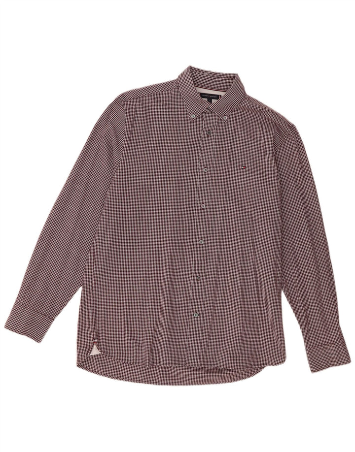 Tommy Hilfiger Herre Regular Fit Skjorte Large Maroon Gingham Cotton
