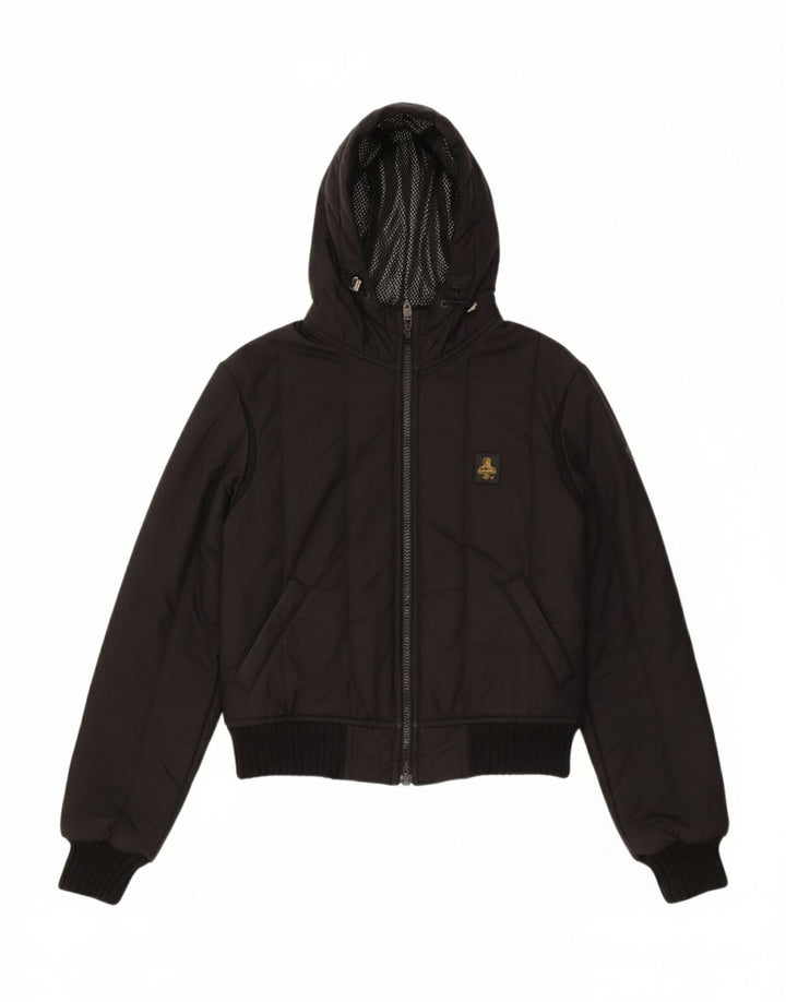REFRIGIWEAR Womens Hooded Bomber Windbreaker Jacket UK 10 Small Black Vintage Refrigiwear and Second-Hand Refrigiwear from Messina Hembry 
