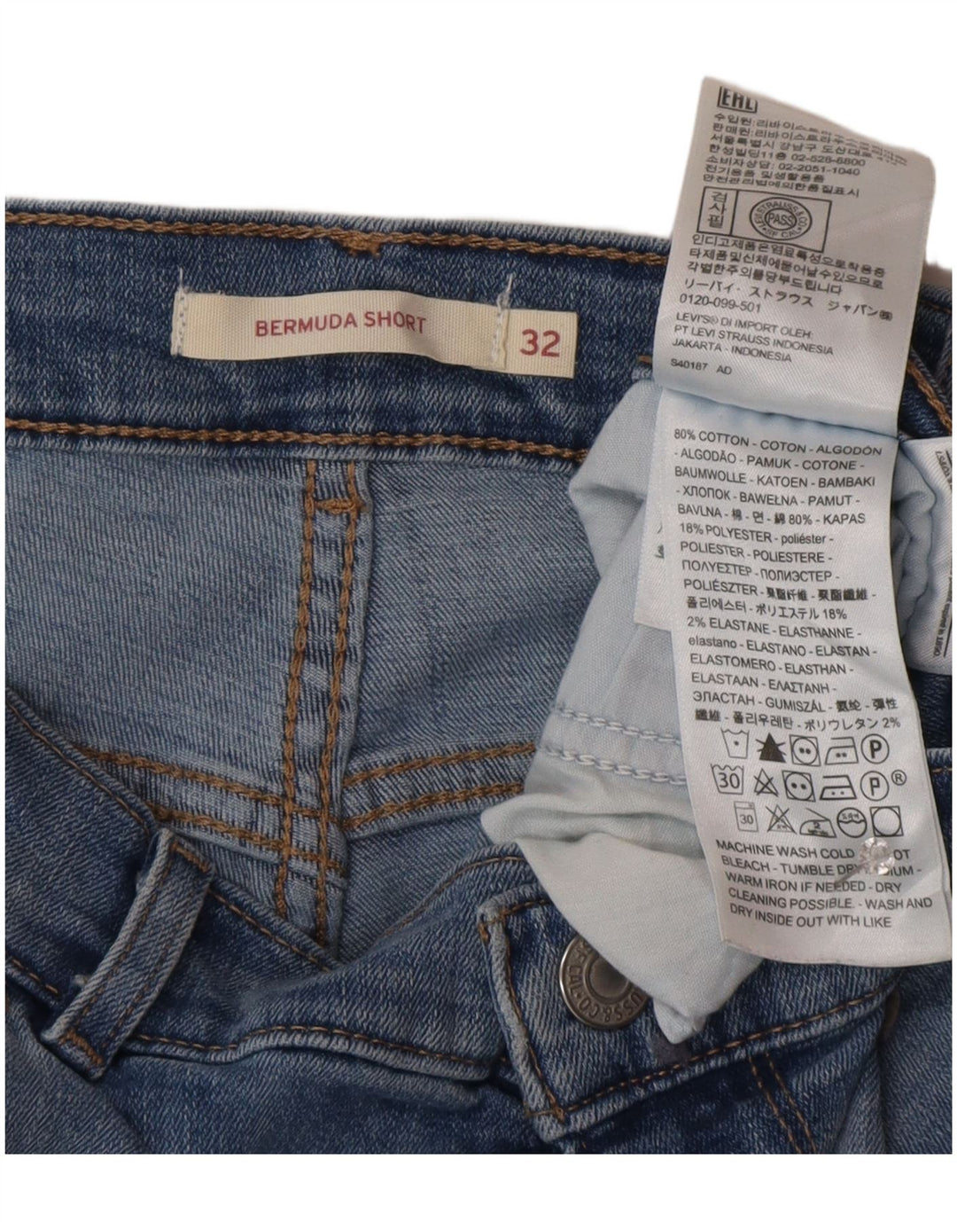 LEVI'S Distressed Bermuda-denimshorts til kvinder W32 Large Blue Bomuld