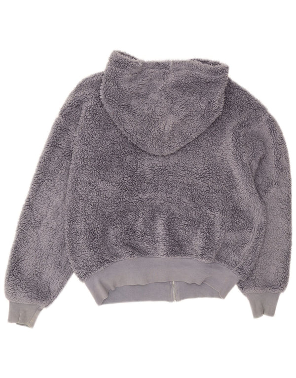 Topshop Womens Hooded Oversized Fleece Jacket UK 6 XS Grey Polyester