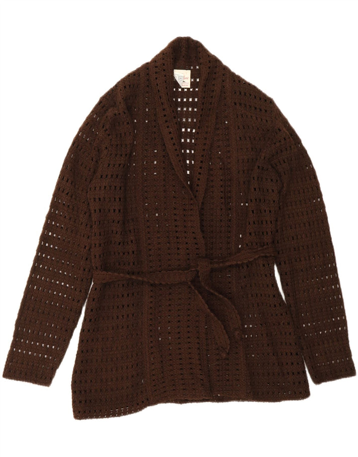 VINTAGE hæklet cardigan sweater til kvinder UK 14 Stor brun akryl