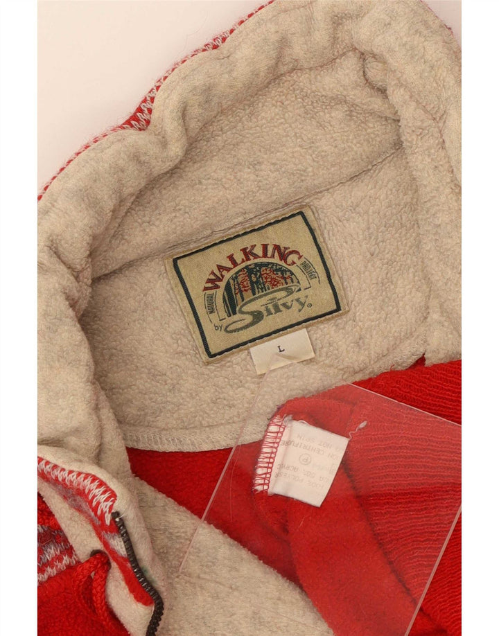 Silvy Herre grafisk lynlås hals Fleece Jumper Large Rød Colourblock Polyester