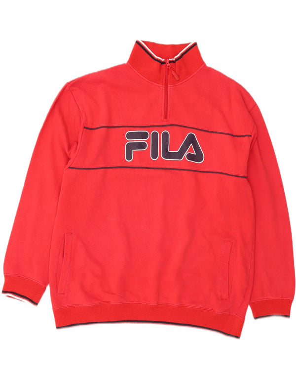 Fila Herre Grafisk Zip Neck Sweatshirt Jumper 2XL Rød Bomuld