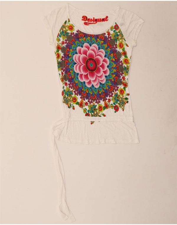 Desigual Dame Grafisk T-Shirt Top UK 10 Small White Floral
