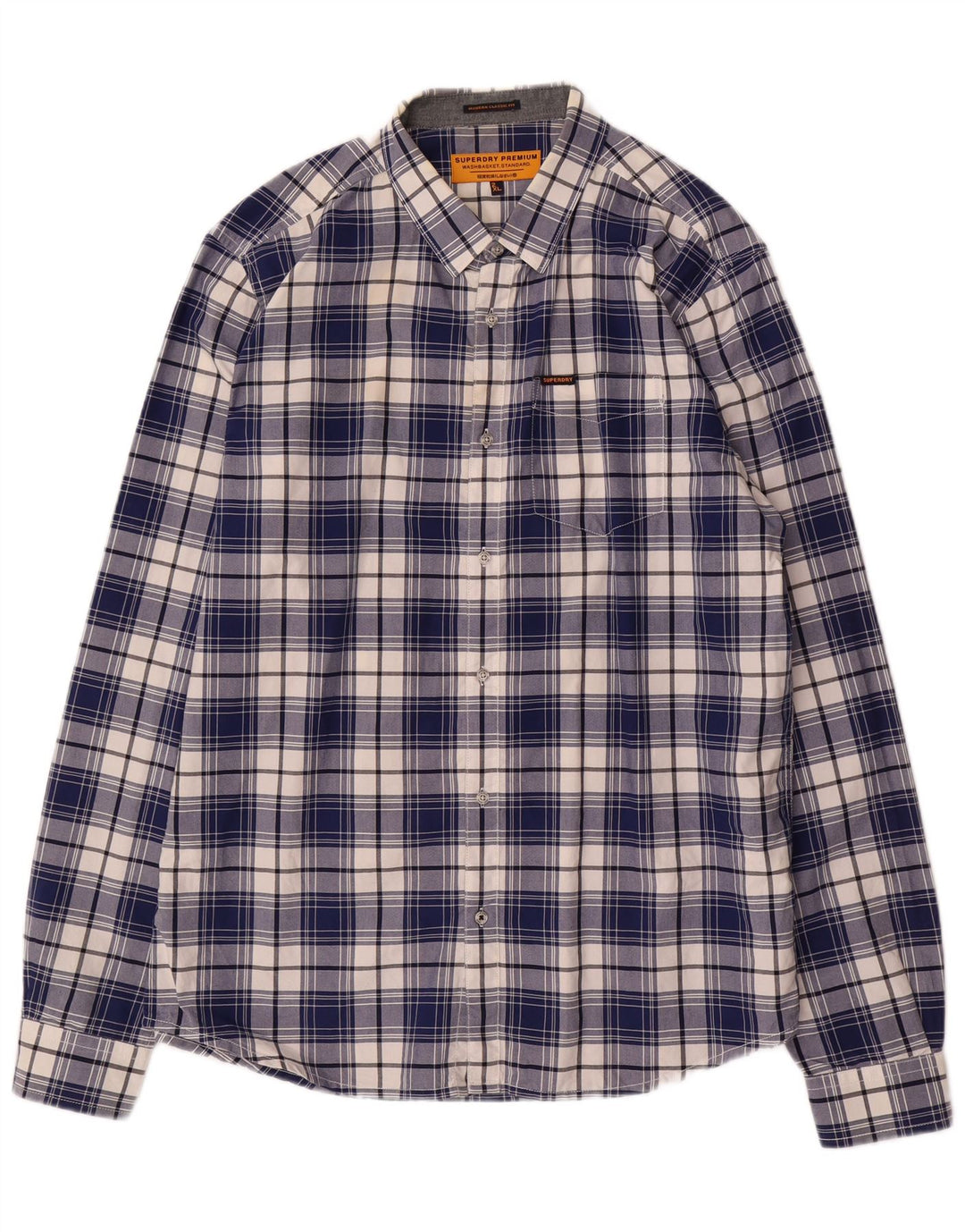 SUPERDRY Mens Classic Fit Shirt 2XL Navy Blue Check Cotton