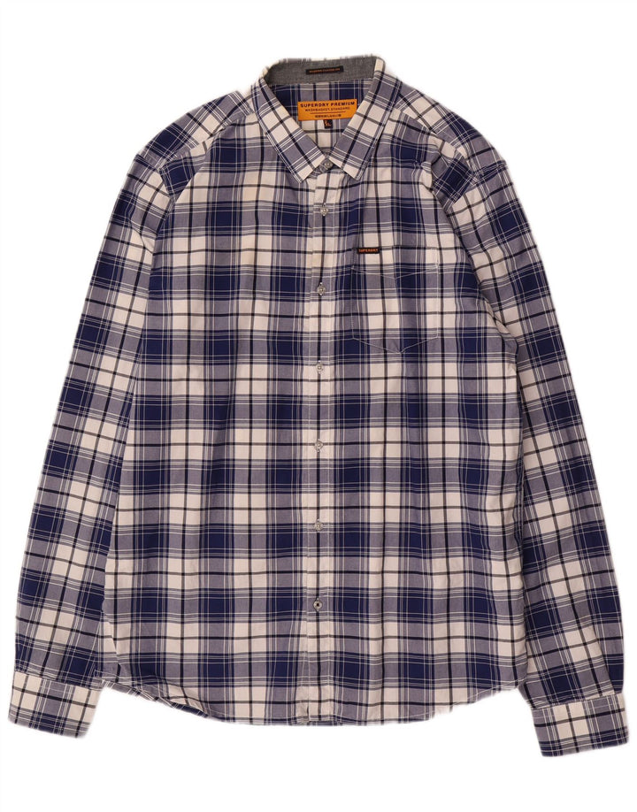 SUPERDRY Mens Classic Fit Shirt 2XL Navy Blue Check Cotton