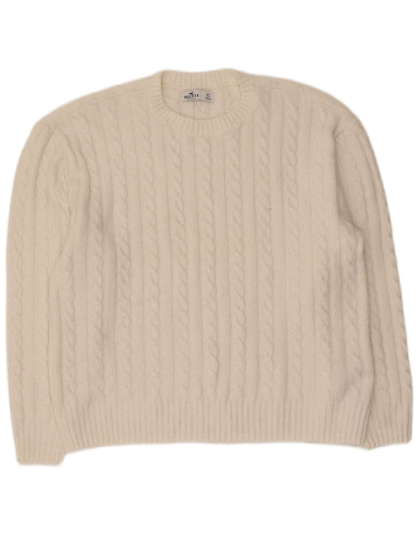 Hollister Womens Oversized Crew Neck Jumper Sweater UK 6 XS Hvid Polyester