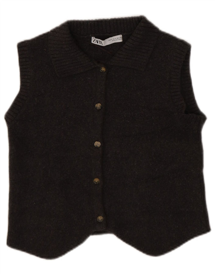 Zara Womens Crop Ærmeløs cardigantrøje UK 10 Lille brun polyester