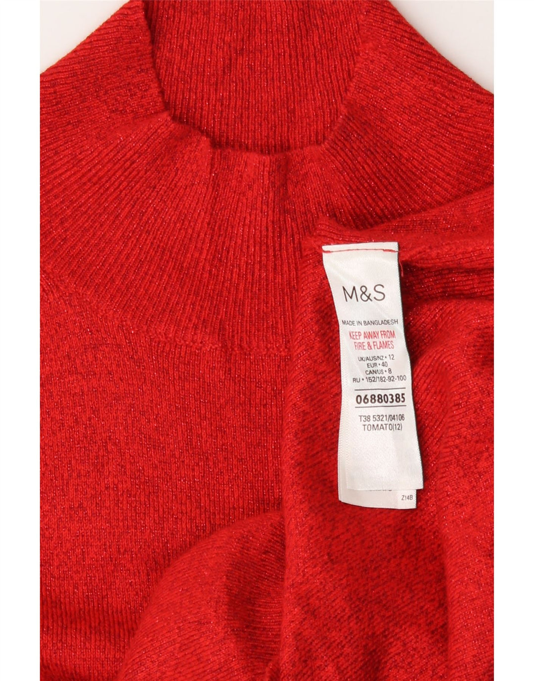 Marks & Spencer Dame Turtle Neck Jumper Sweater UK 12 Medium Red Viscose