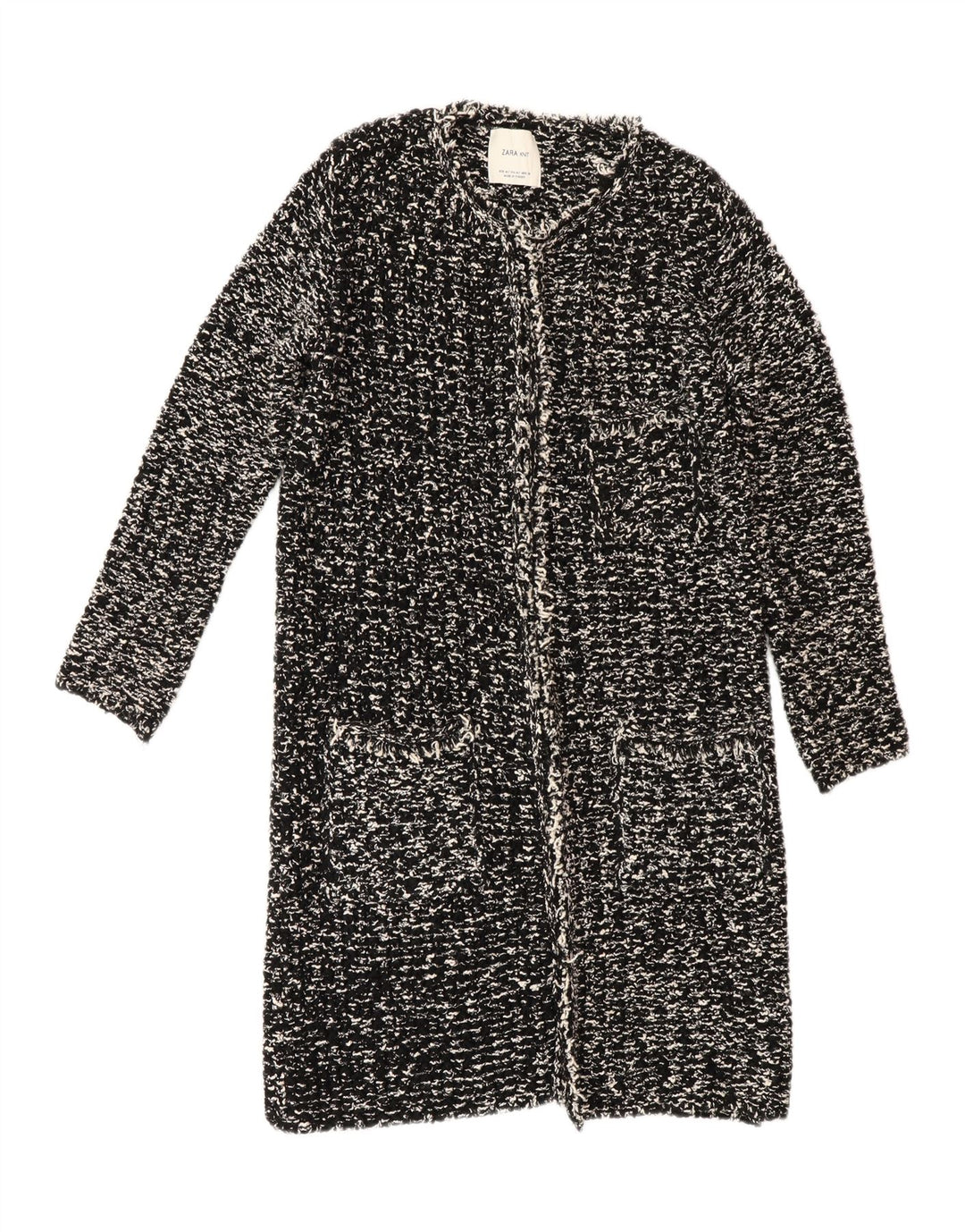 Zara Womens Longline Cardigan Sweater UK 14 Medium Black Flecked