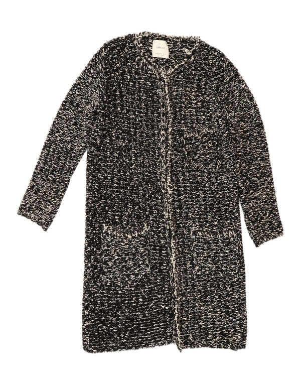 Zara Womens Longline Cardigan Sweater UK 14 Medium Black Flecked