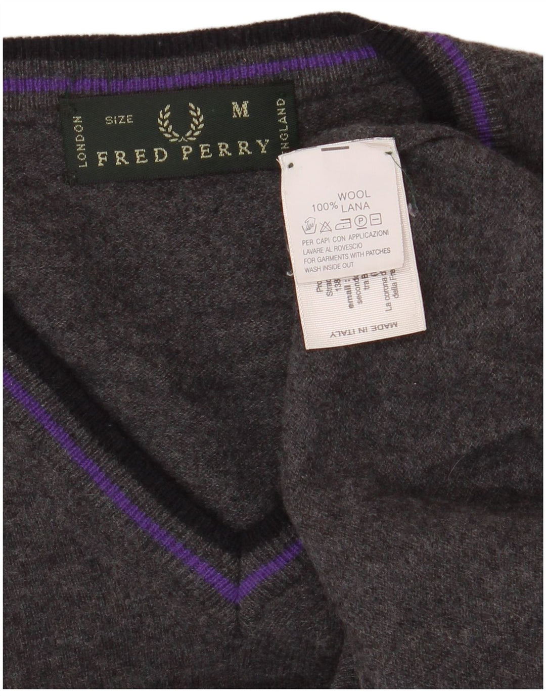 FRED PERRY Herre V-hals sweater mellemgrå uld