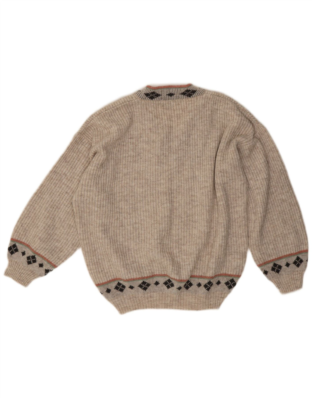 Vintage Herre V-hals sweater Medium Beige Geometrisk