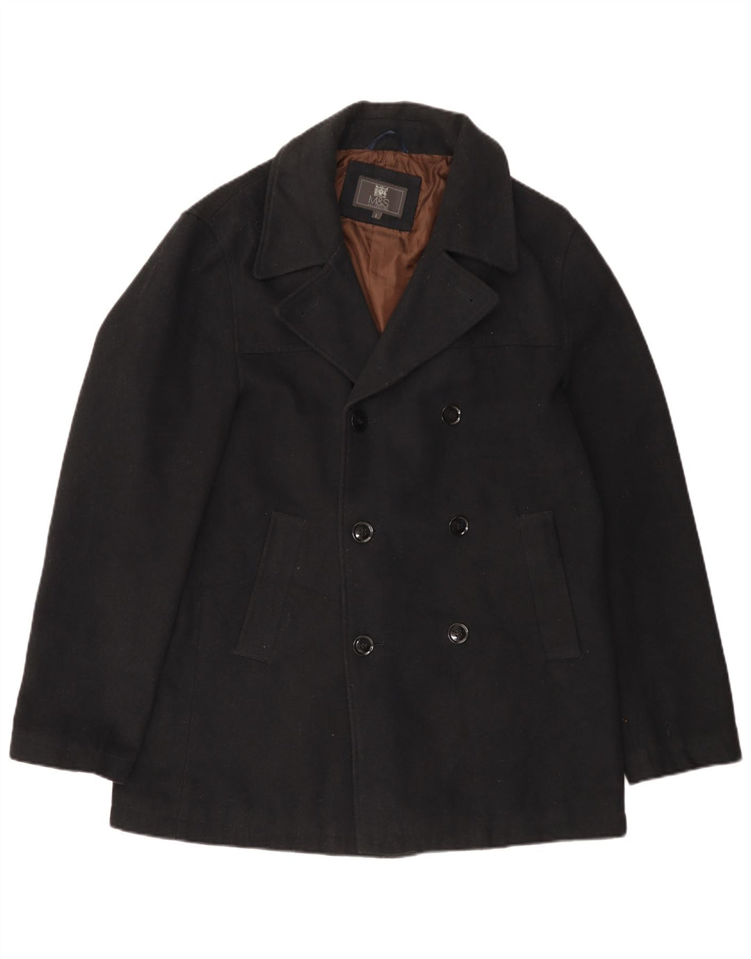 Marks & Spencer Herre Pea Coat UK 40 Large Black Polyester