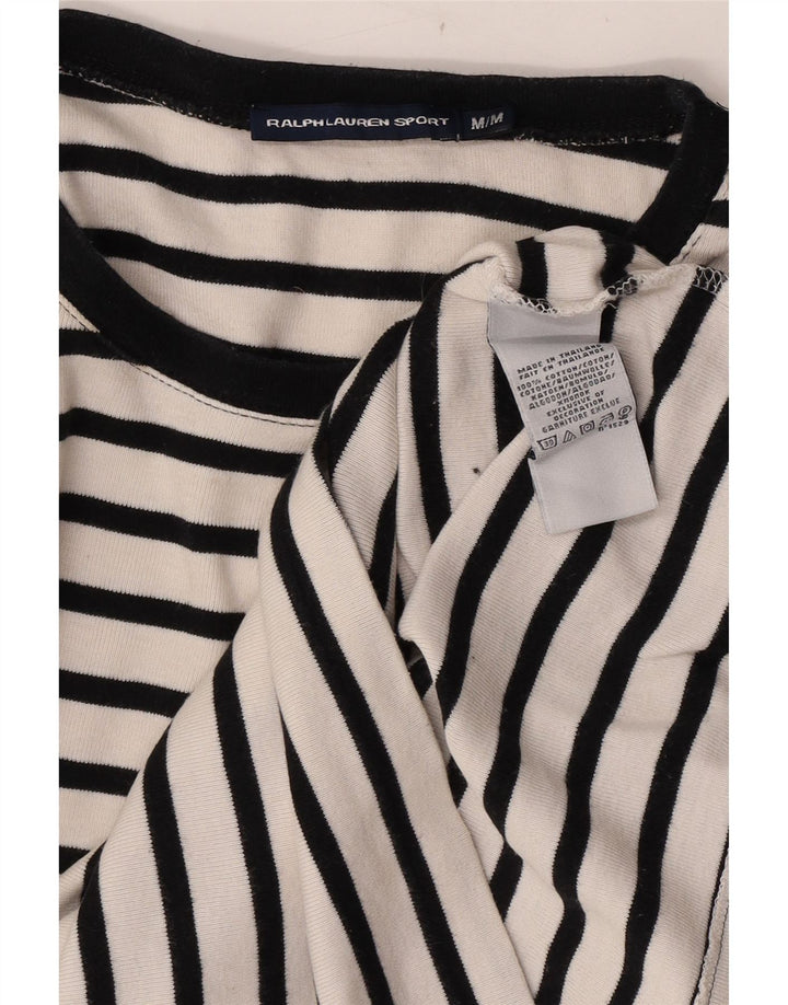 Ralph Lauren Dame Top Langærmet UK 12 Medium Hvid Stribet Bomuld