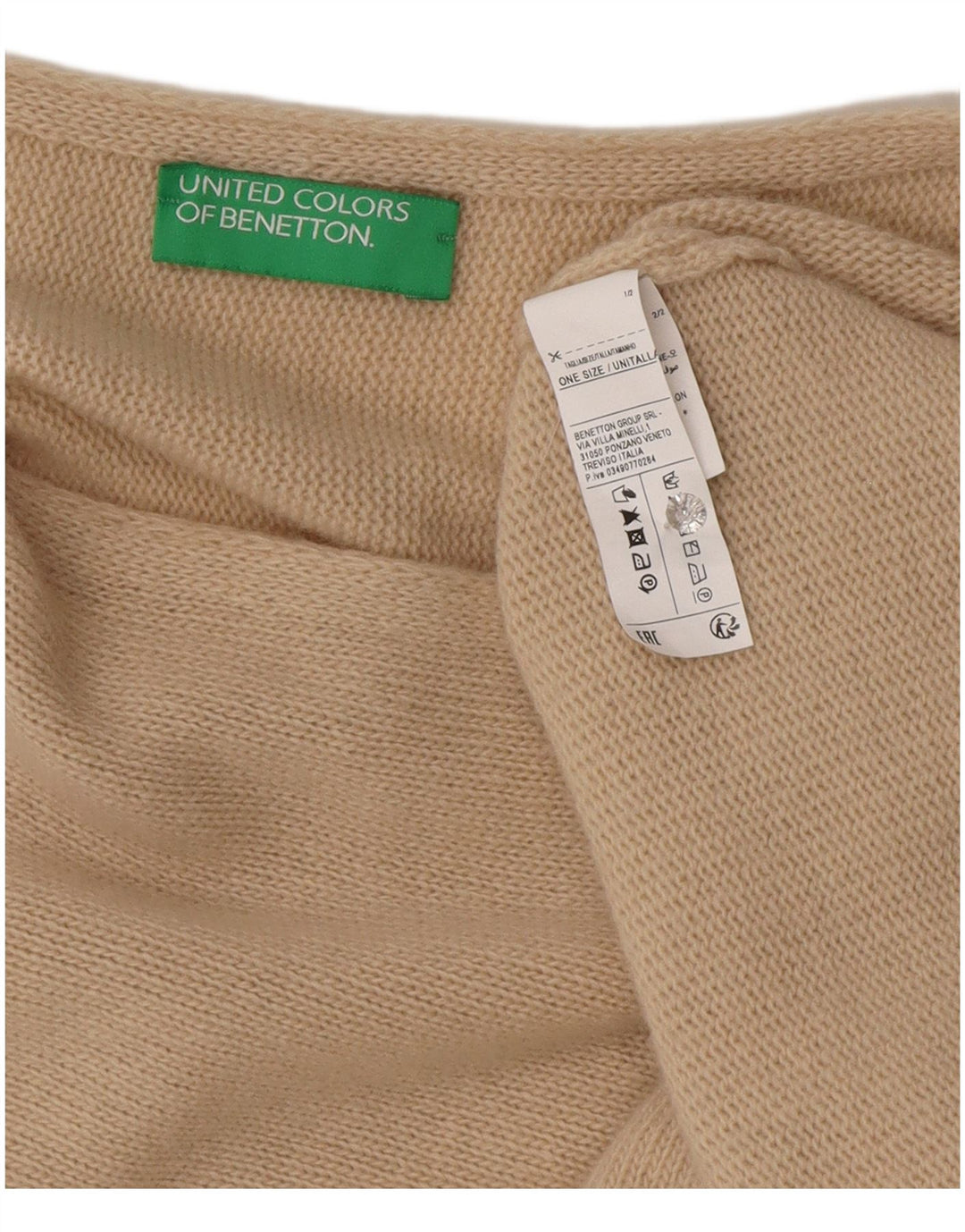 Benetton Dame Asymmetrisk Poncho Jumper One Size Beige Uld