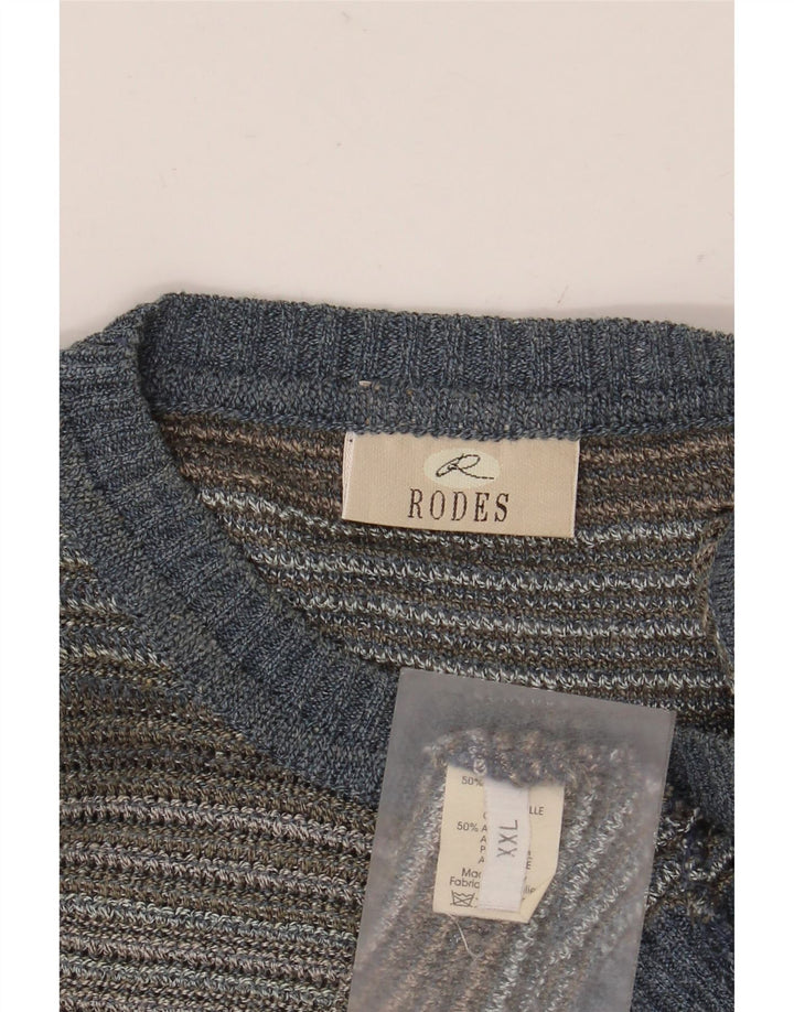 RODES Herre rund hals sweater 2XL flerfarvet stribet bomuld