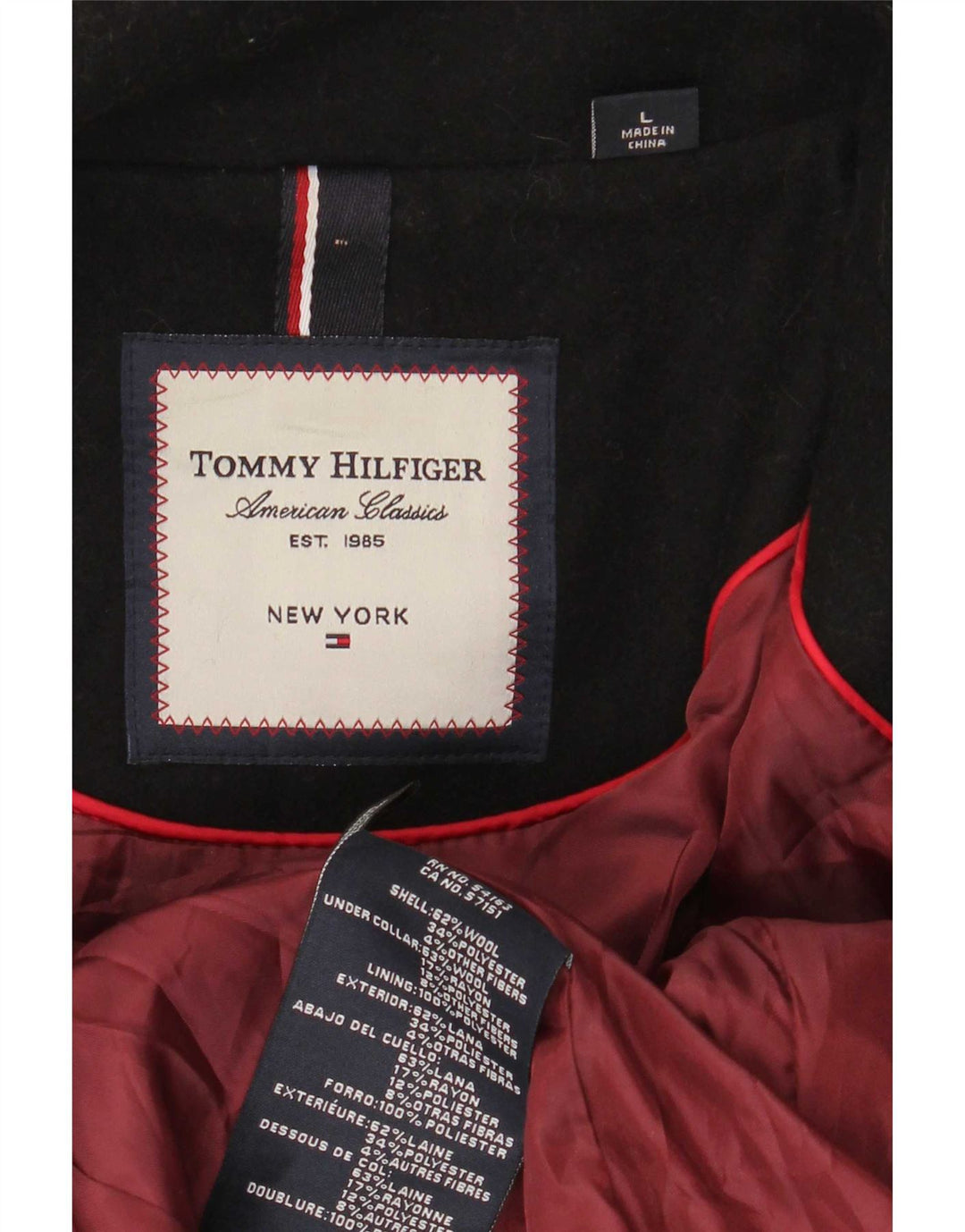 Tommy Hilfiger Womens Pea Coat UK 16 Large Black Wool