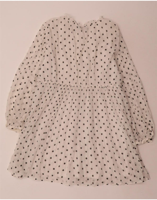 ZARA Langærmet A-line kjole til kvinder UK 14 Medium hvid plettet polyester