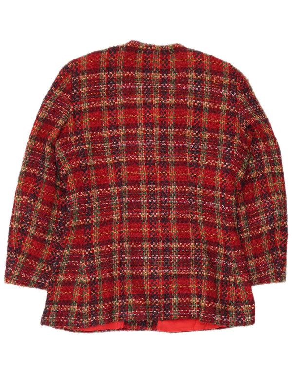 VINTAGE Dame 6-knaps blazerjakke UK 12 Medium rød ternet uld
