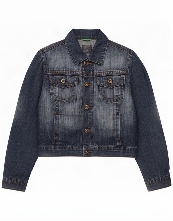Benetton Womens Crop Denim Jacket UK 10 Small Navy Blue