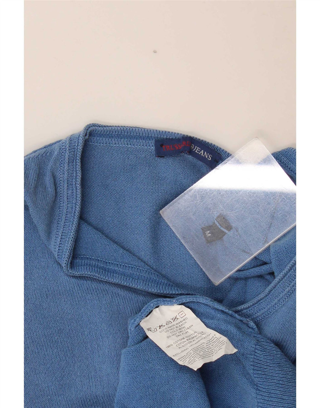 Trussardi Jeans Herre V-hals sweater mellemblå bomuld