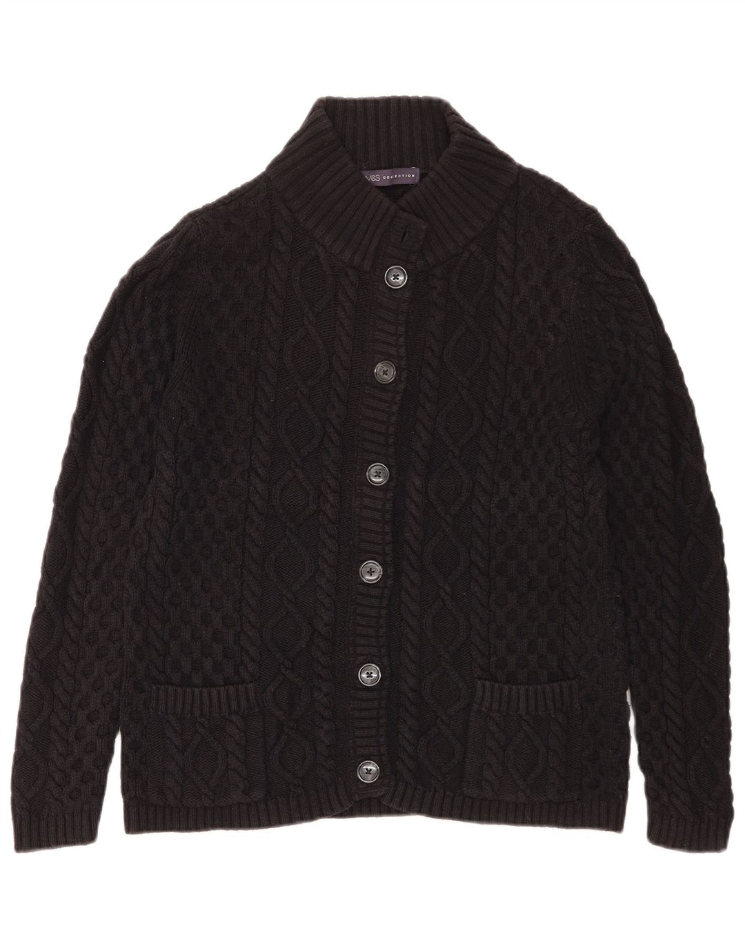 Marks & Spencer Dame Cardigan Sweater UK 14 Stor Sort Bomuld