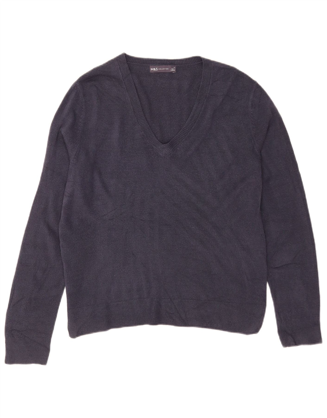 Marks & Spencer Dame V-hals sweater UK 12 Medium Navy Blue Akryl